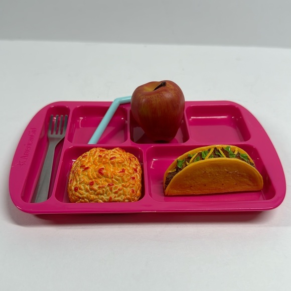 American Girl 18" Doll School Hot Lunch Set II Pink Tray Tacos Rice Apple - Picture 1 of 4